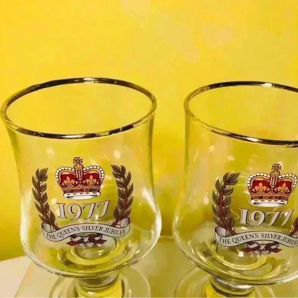 Commemorative hand painted glasses. Sold as a set. Some age  appropriate wear. - Picture 2 of 4